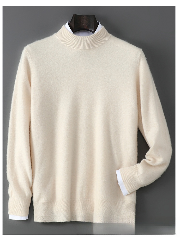 boy Boy Boy Autumn Winter New 100% Pure Wool Men's Half Turtleneck Knitted Pullover Casual Loose Base Cashmere Sweater_voghion.com