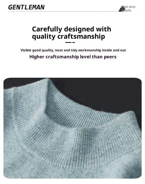 Herren-Halbrollkragenpullover aus 100 % reiner Wolle, warm, gestrickt, Übergröße, lässig, mittelhoher Kragen, Kaschmirbasis, Herbst/Winter_voghion.com