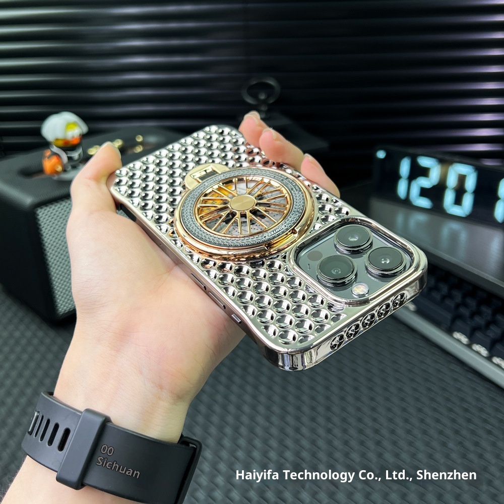 Custodia per telefono con supporto magnetico rotante giroscopico TechGlobe compatibile con iPhone 16 Pro Max, copertura a nido d'ape per dissipazione del calore_voghion.com