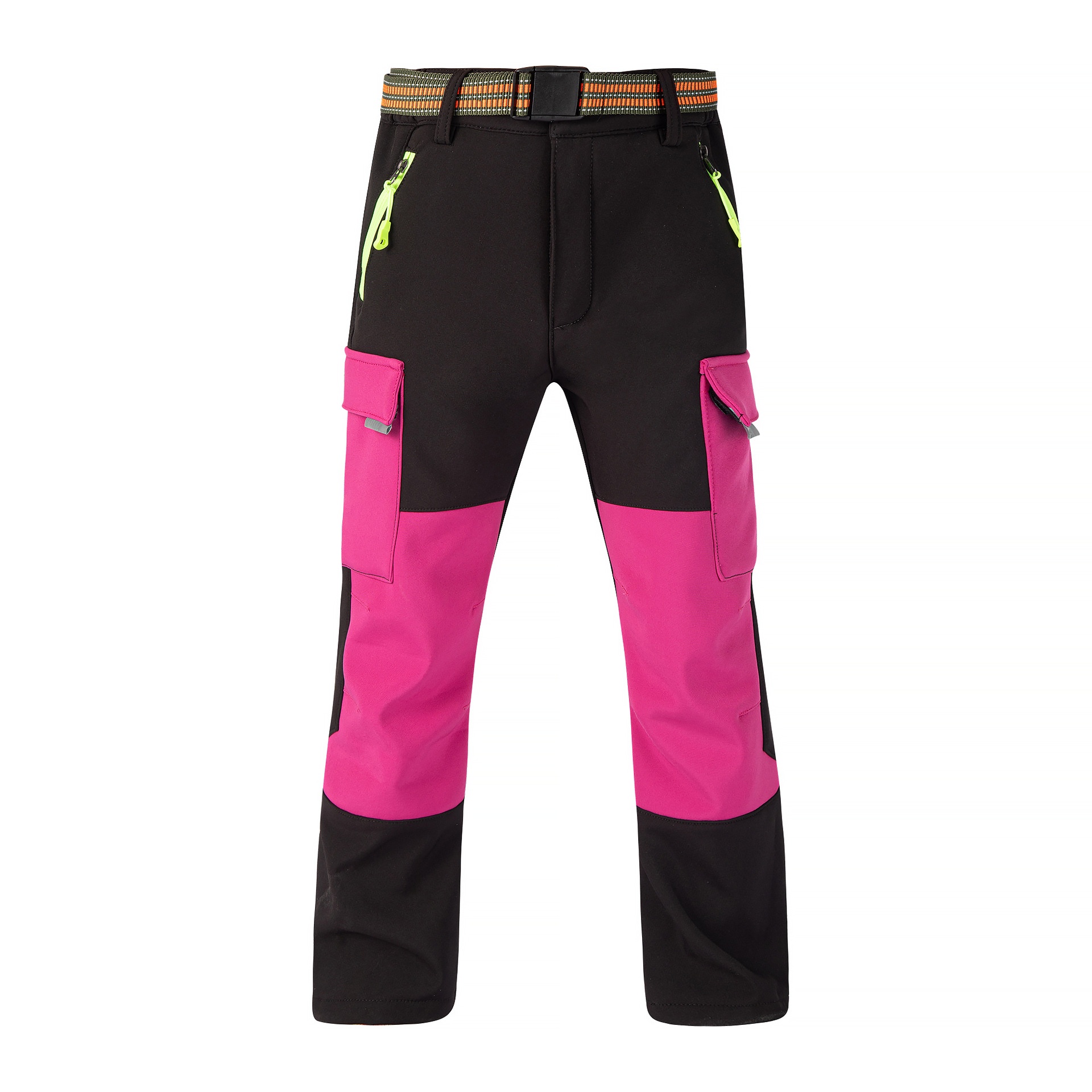 001 Children's Autumn Winter Softshell Boys Girls Students School Color Block Reflective Windproof Waterproof Warm Ski Pants_voghion.com