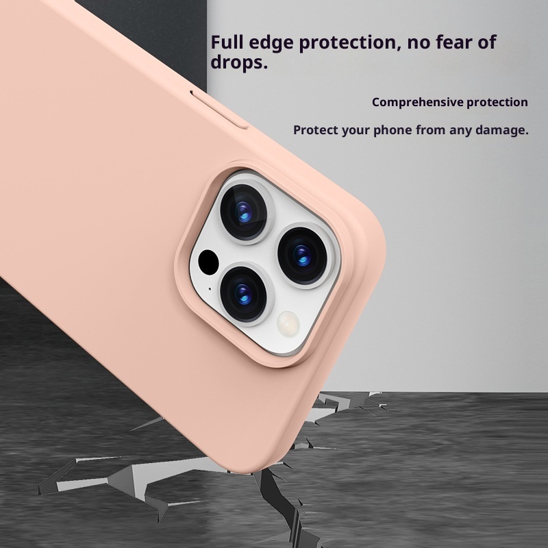 Custodia protettiva anti-caduta a copertura totale TechGlobe adatta per iPhone 14, in silicone liquido con bordo dritto e foro grande, per iPhone 15_voghion.com