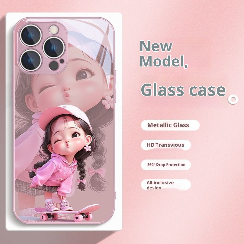 TechGlobe Skateboard 16/15 Pro Phone Case 14 Glass 15 New Trendy 12/11/XS Cute Girl_voghion.com