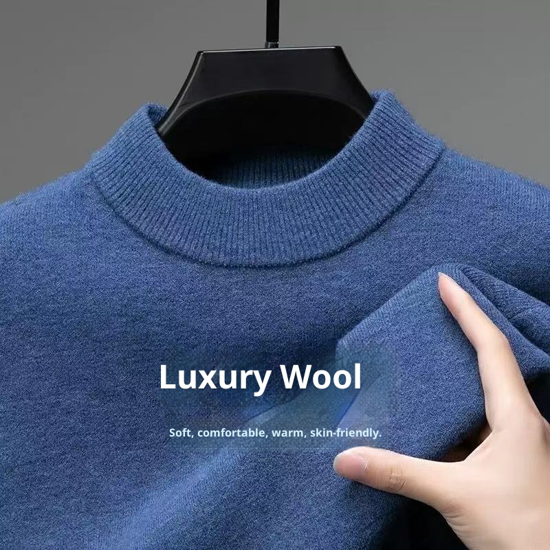 Herren-Halbrollkragenpullover aus 100 % reiner Wolle, warm, gestrickt, Übergröße, lässig, mittelhoher Kragen, Kaschmirbasis, Herbst/Winter_voghion.com