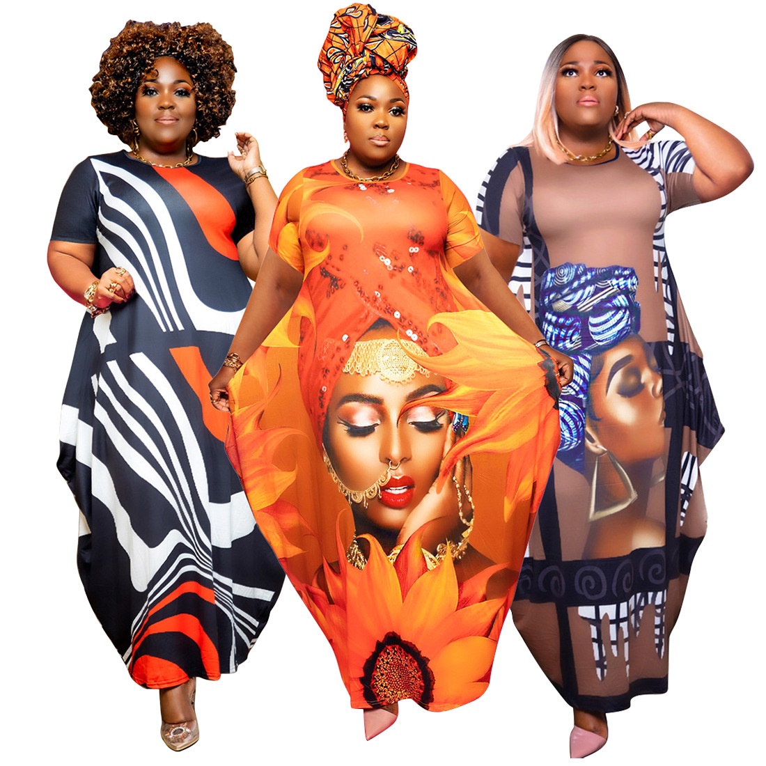 ChicShe N7514 Cross-Border European And American 's Fashion Positioning Printed Pocket Plus Size Loose Oversized Dress For_voghion.com