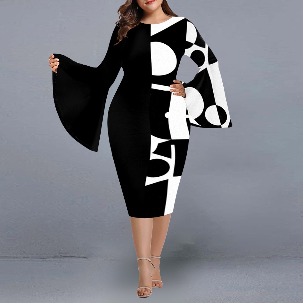 ChicShe Printed Plus Women's Bodycon Dress Extra Large Size European And American Style Personality_voghion.com