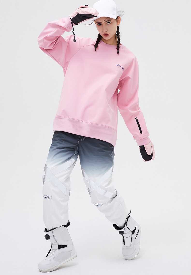 001 Bluza z kapturem, wiatroszczelna, wodoodporna, snowboardowa, narciarska, dla kobiet i mężczyzn, z okrągłym dekoltem, z kolorowym odblaskowym polarem, modne spodnie z szelkami_voghion.com