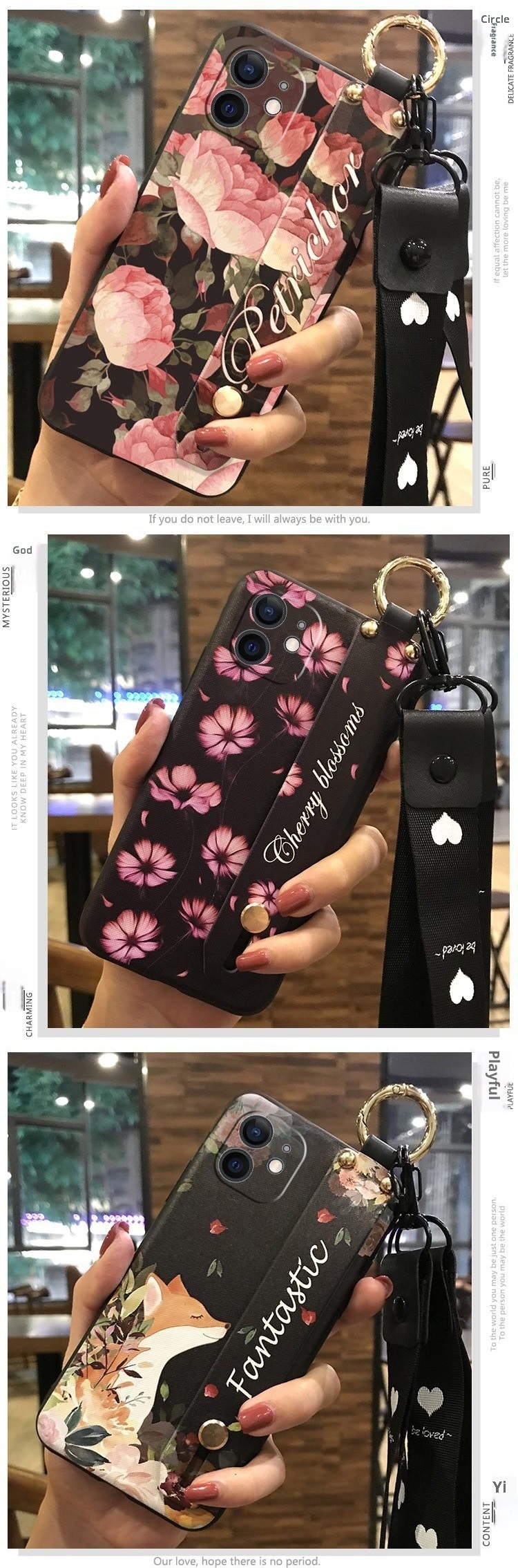 TechGlobe Compatible IPhone Case With Texture Stand Creative Dustproof Silicone Lanyard New Youth Liquid Trend_voghion.com