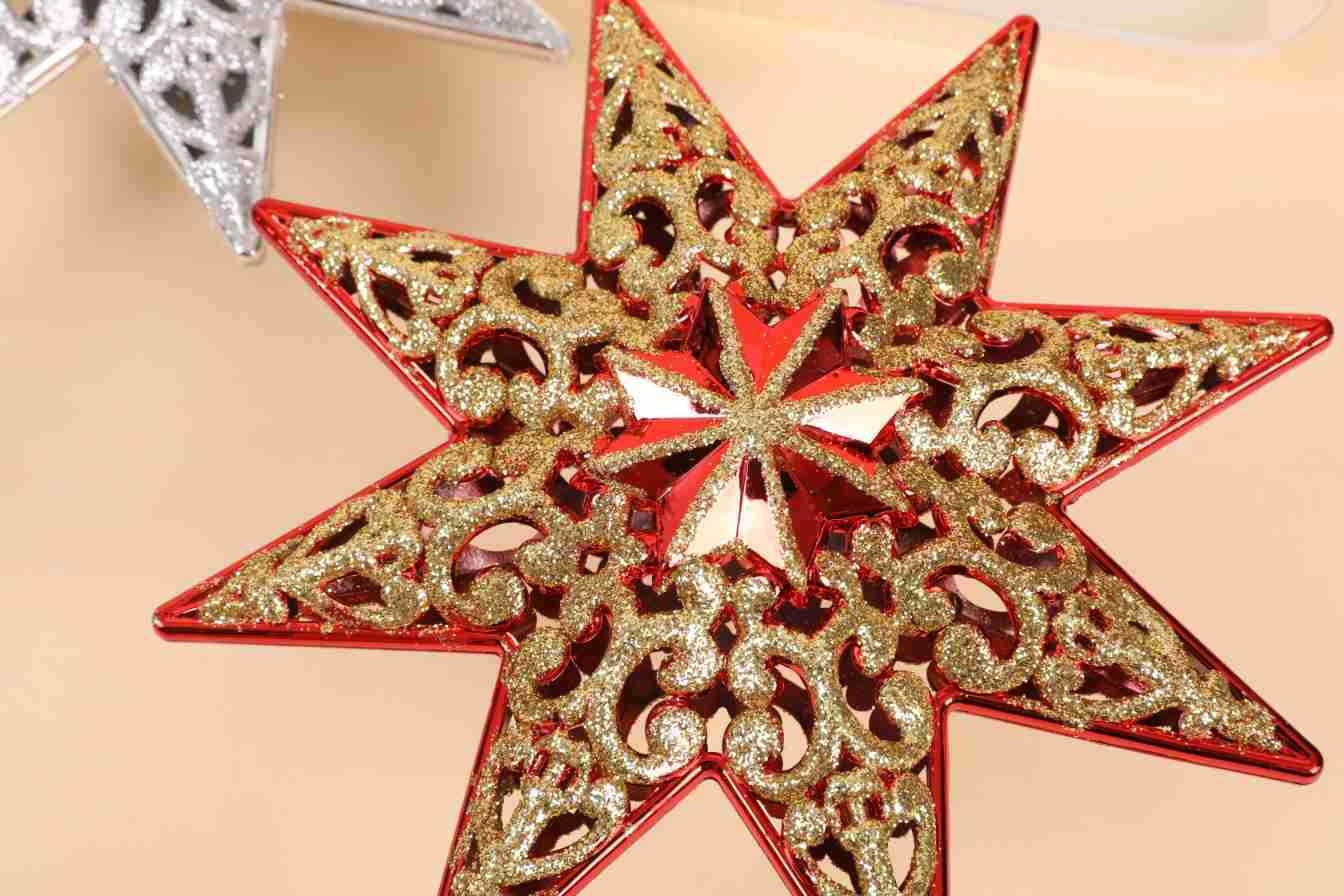 Étoile de Noël Lillian 20 cm 3D saupoudrée de poudre, petite étoile à cinq branches, accessoire de décoration pour sapin._voghion.com