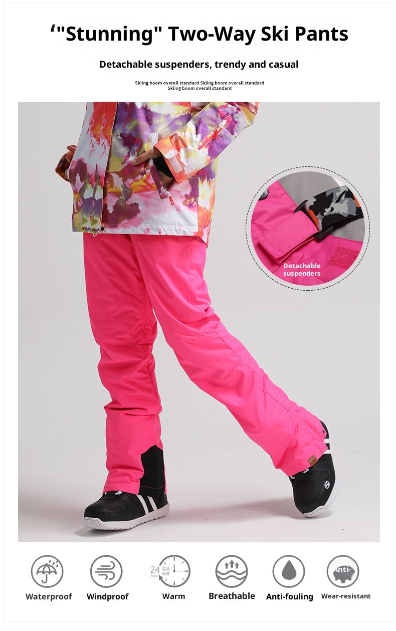 001 Gsousnow Damen Winddicht Wasserdicht Verdickt Warm Skianzug Snowboard Schneehose mit Riemen_voghion.com