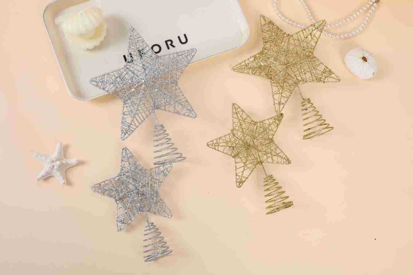 Étoile de Noël Lillian 20 cm 3D saupoudrée de poudre, petite étoile à cinq branches, accessoire de décoration pour sapin._voghion.com