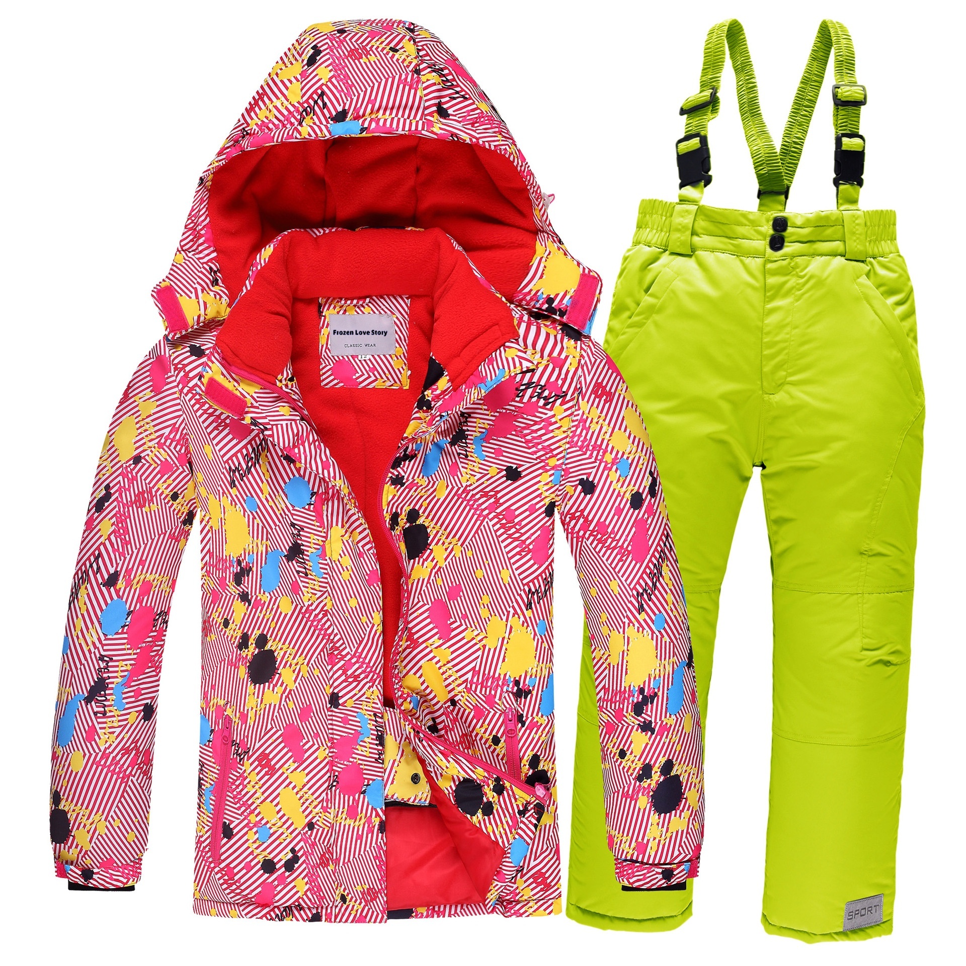 001 Outdoor-Kinderanzug-Set, bestehend aus einem einteiligen Overall für Jungen und Mädchen, winddicht, wasserdicht und warm, mit passender Winter-Skijacke und -hose_voghion.com