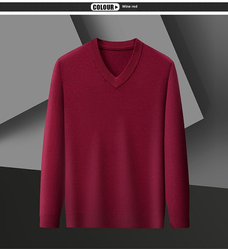 Maglione da uomo in maglia con scollo a V, 100% lana primaverile e autunnale, per la mezza età, caldo e comodo_voghion.com