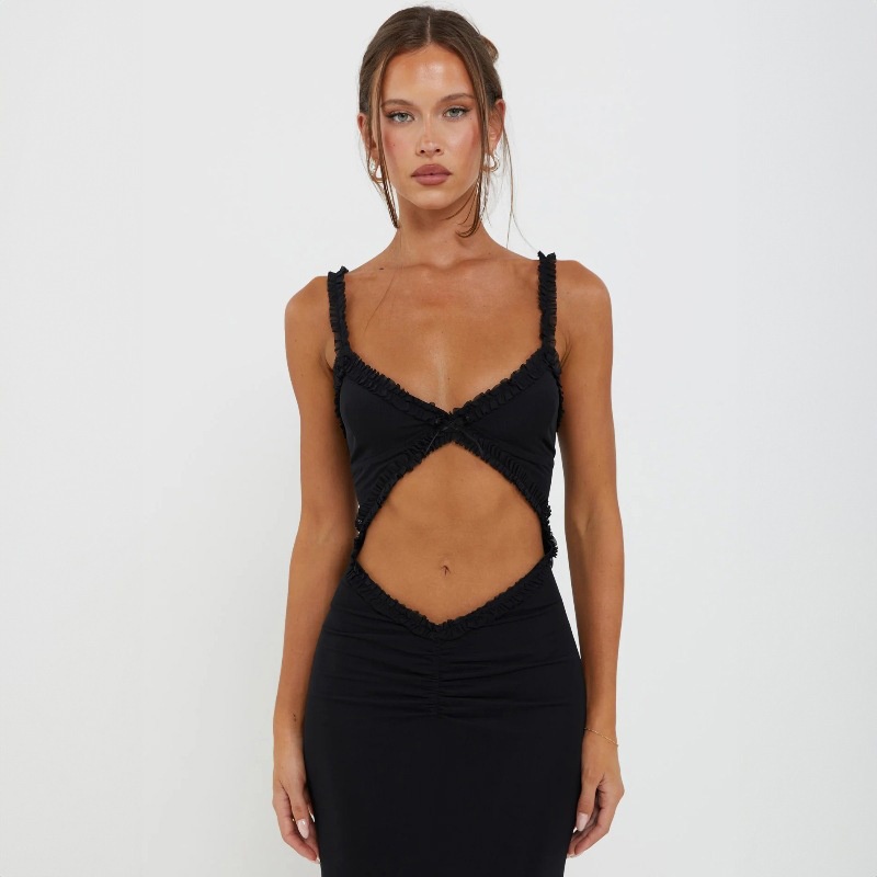 ChicShe, abito lungo sexy aderente senza spalline con spalle scoperte, stile europeo e americano, transfrontaliero, estate 2024, all'ingrosso_voghion.com