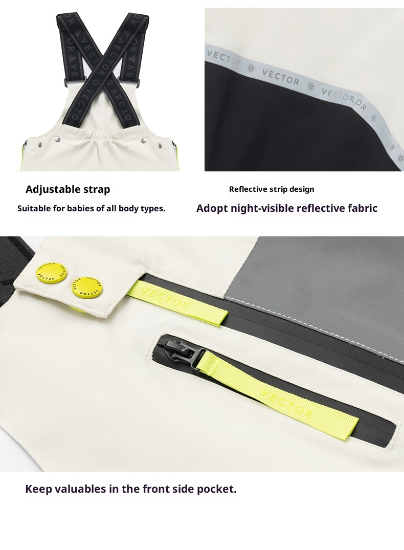 001 VECTOR Children's Overalls Ski Boys Girls Color Block Warm Waterproof Windproof New Style Suspender Pants_voghion.com