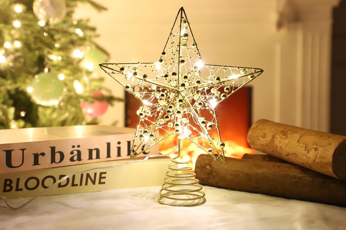 Étoile de Noël Lillian 20 cm 3D saupoudrée de poudre, petite étoile à cinq branches, accessoire de décoration pour sapin._voghion.com