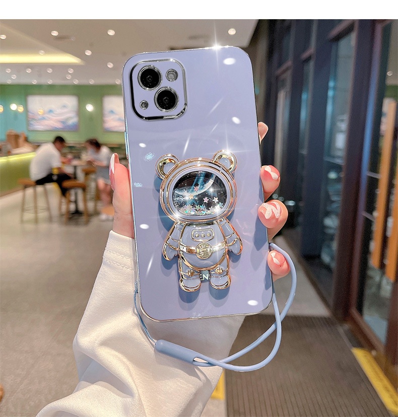 TechGlobe Compatible Electroplated 16 Phone Case Liquid Sand Creative 13 Pro Max Internet Celebrity New Space Bear_voghion.com
