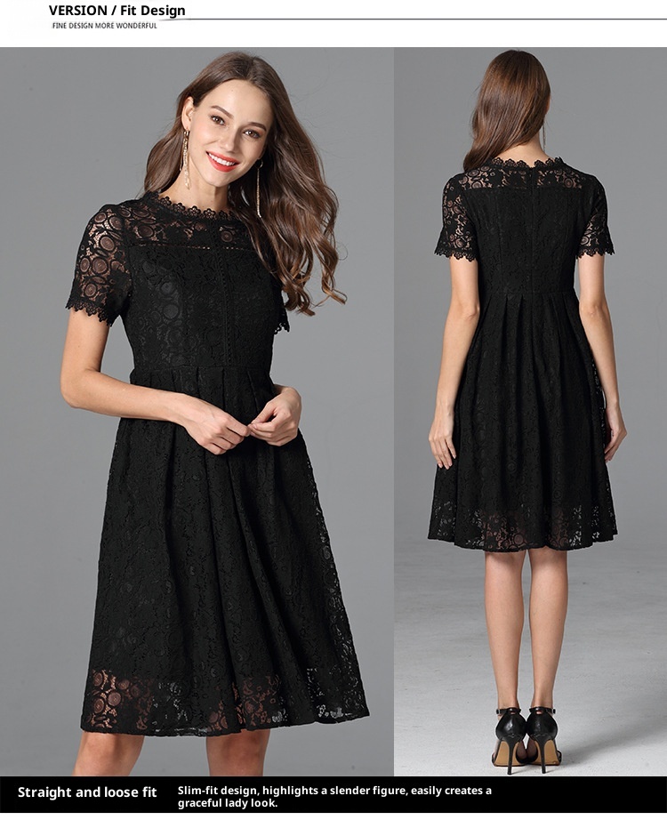 Robe d'été ChicShe grande taille, petite robe noire, coupe trapèze, manches courtes, en dentelle, style Sweet Lady._voghion.com