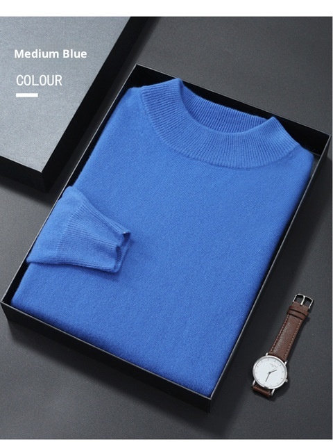Herren-Halbrollkragenpullover aus 100 % reiner Wolle, warm, gestrickt, Übergröße, lässig, mittelhoher Kragen, Kaschmirbasis, Herbst/Winter_voghion.com