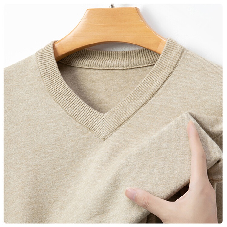 Maglione da uomo in maglia con scollo a V, 100% lana primaverile e autunnale, per la mezza età, caldo e comodo_voghion.com