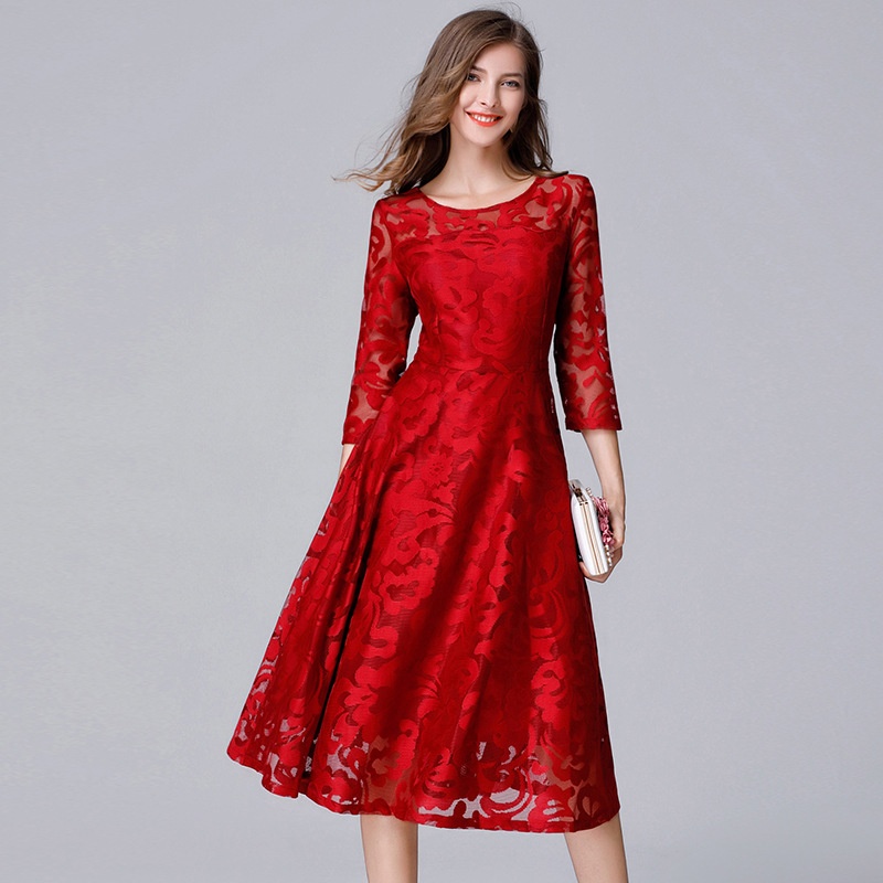 ChicShe Flared Lace European And American Fashion Plus Size Simple Loose Mid-Length Casual Dress Factory Direct Sale_voghion.com