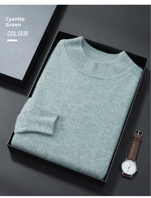 Herren-Halbrollkragenpullover aus 100 % reiner Wolle, warm, gestrickt, Übergröße, lässig, mittelhoher Kragen, Kaschmirbasis, Herbst/Winter_voghion.com