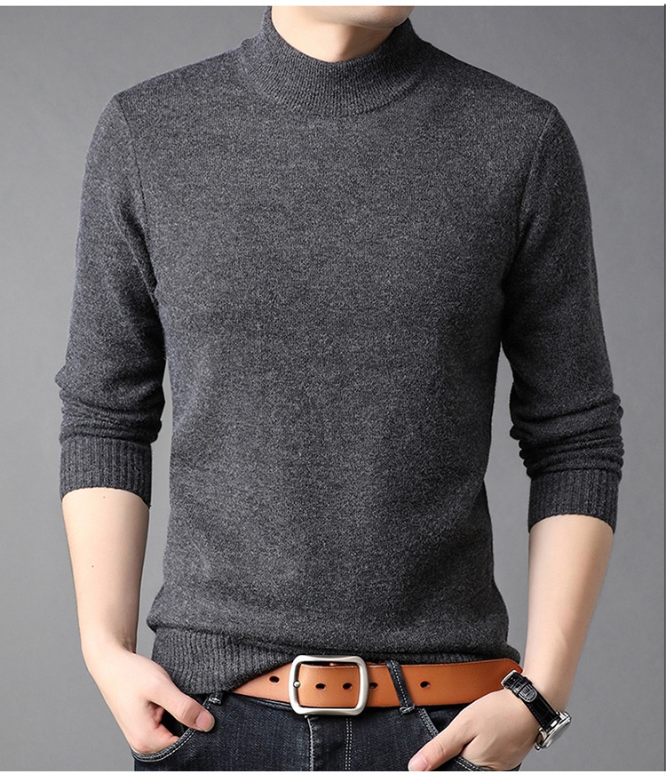 Boy Boy Boy Herren-Winterpullover aus reinem Kaschmir, dick gefüttert, halbrollkragen, Wollpullover für Herren mittleren Alters_voghion.com