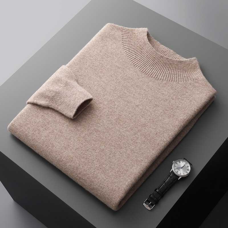 boy Boy Boy First-Line Ready-to-Wear Half Turtleneck Wool Men 2024 New Solid Color Knitted Sweater Loose Warm Pullover Base Shirt_voghion.com