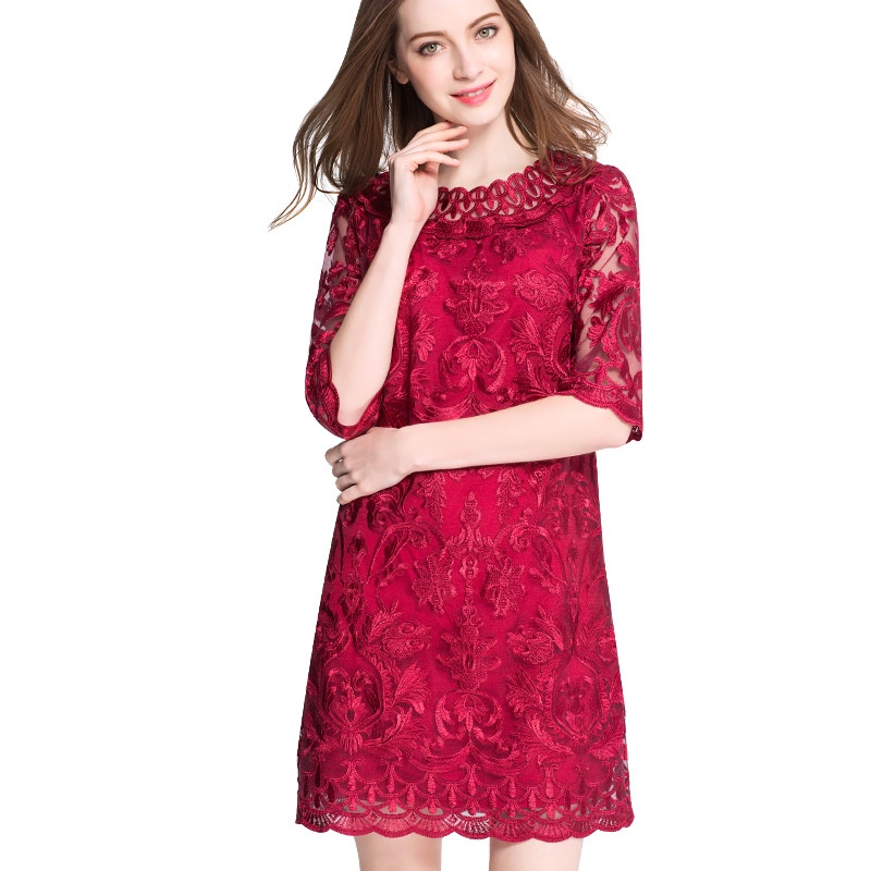 ChicShe Plus Size Women's 2022 Spring And Autumn Loose Embroidered Lace Mom's Dress One Piece Dropshipping_voghion.com