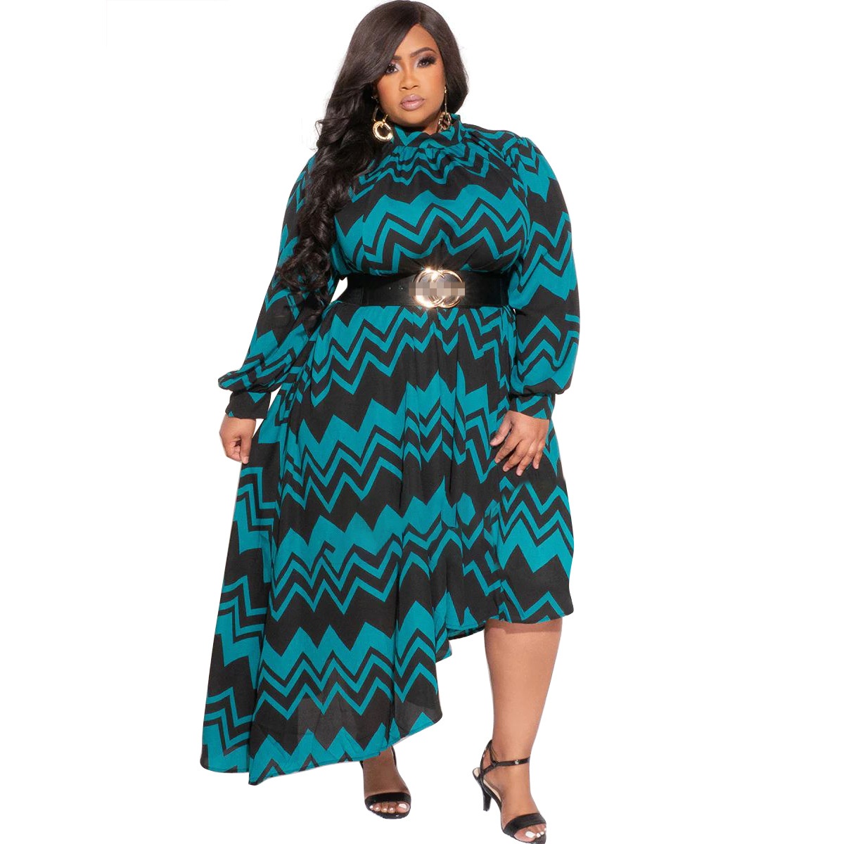 ChicShe N7600 Vêtements pour femmes grandes tailles, style transfrontalier européen et américain, manches longues, col rond, imprimé, mode et sexy_voghion.com