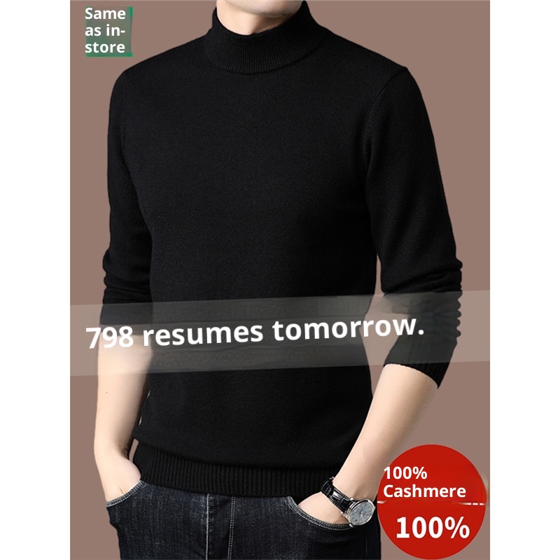 Boy Boy Boy Herren-Winterpullover aus reinem Kaschmir, dick gefüttert, halbrollkragen, Wollpullover für Herren mittleren Alters_voghion.com