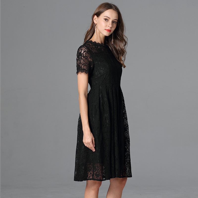 Robe d'été ChicShe grande taille, petite robe noire, coupe trapèze, manches courtes, en dentelle, style Sweet Lady._voghion.com