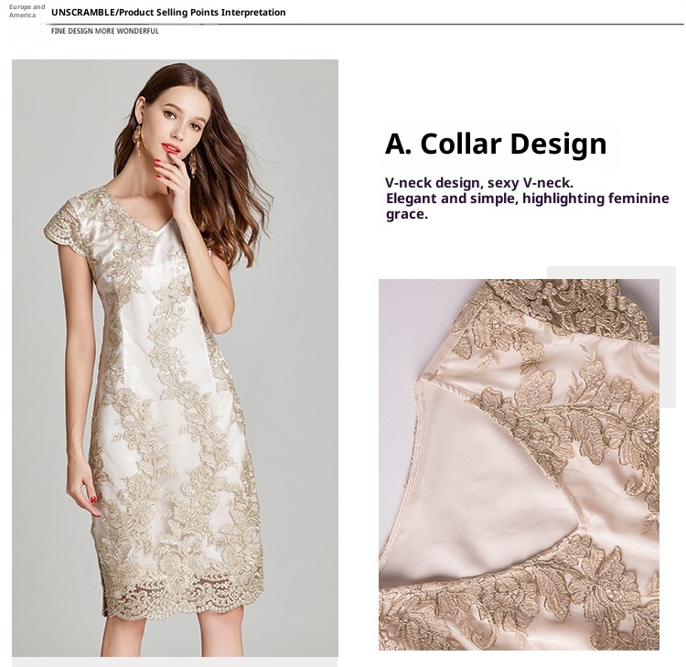 ChicShe V-Neck Embroidered Summer New Socialite Versatile Little Plus Size European And American Fashion Lace Dress_voghion.com