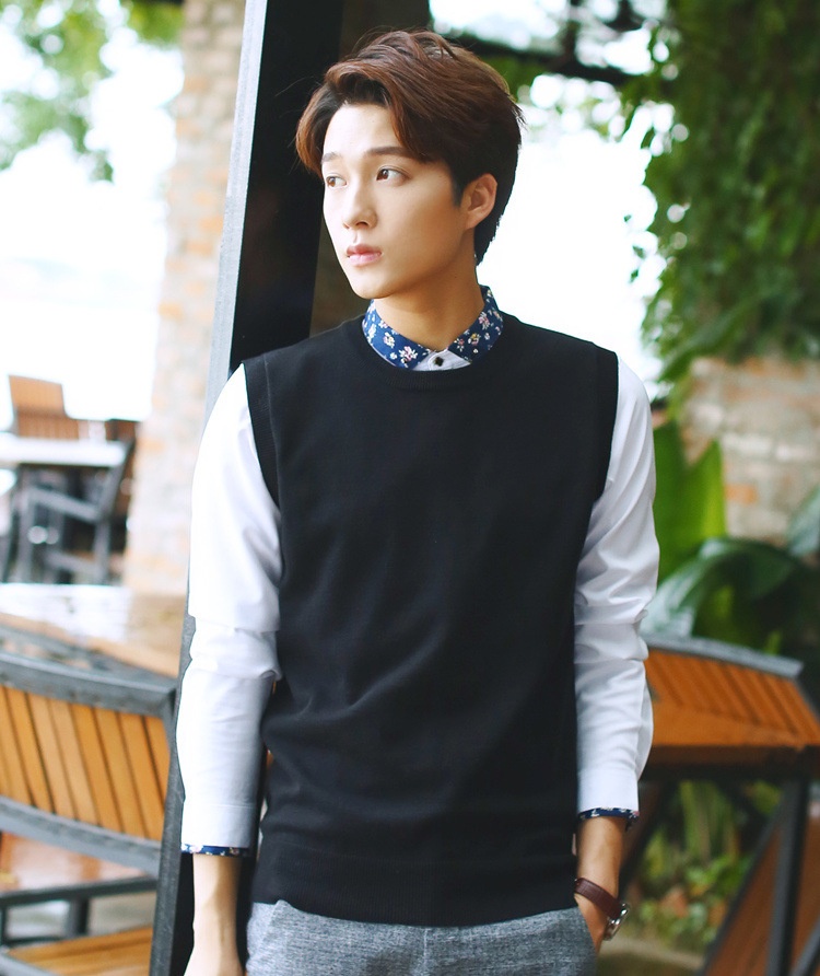 Jungen-Pullover mit Rundhalsausschnitt, einfarbig, ärmellos, gestrickt, aus Wolle, Herrenpullover_voghion.com