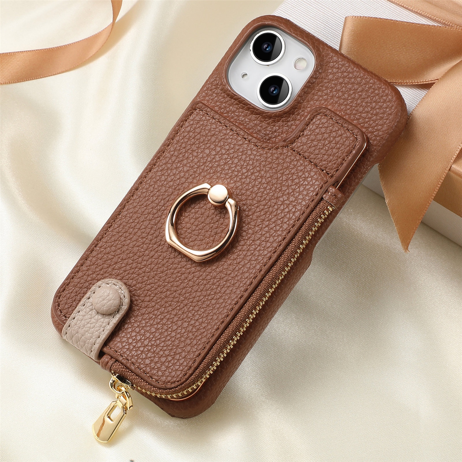 TechGlobe Compatible With 17 Air Lychee Texture Top And Bottom Opening Electroplated Oil Edge Solid Color Ring Card Slot_voghion.com