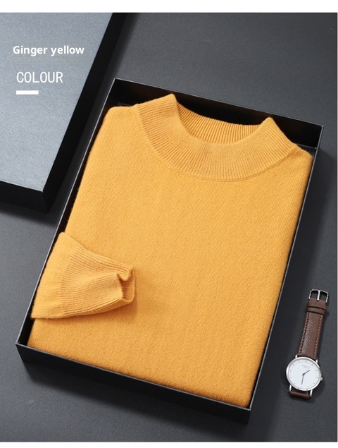 Herren-Halbrollkragenpullover aus 100 % reiner Wolle, warm, gestrickt, Übergröße, lässig, mittelhoher Kragen, Kaschmirbasis, Herbst/Winter_voghion.com