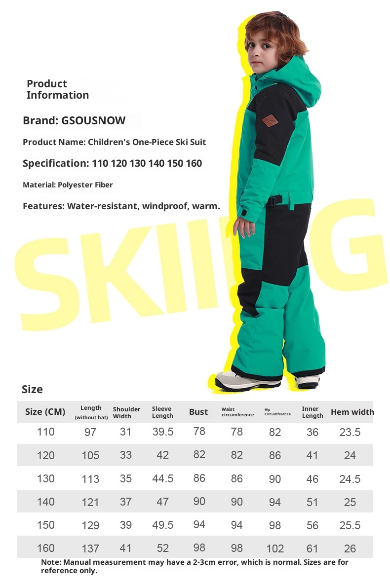 001 New Children's Ski One-Piece Girls' Set Color Block Waterproof Windproof Warm Single And Double Board Suit Snow Pants_voghion.com