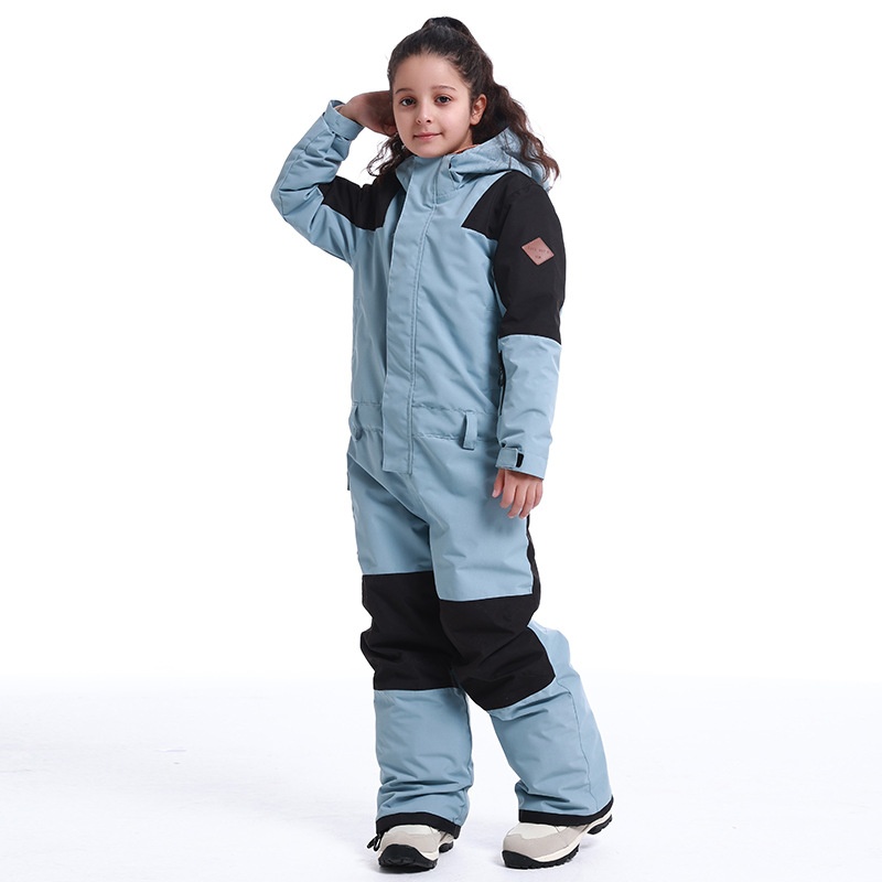 001 New Children's Ski One-Piece Girls' Set Color Block Waterproof Windproof Warm Single And Double Board Suit Snow Pants_voghion.com