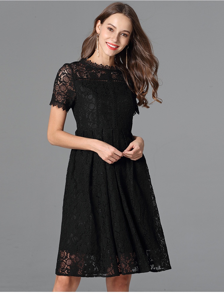 Robe d'été ChicShe grande taille, petite robe noire, coupe trapèze, manches courtes, en dentelle, style Sweet Lady._voghion.com