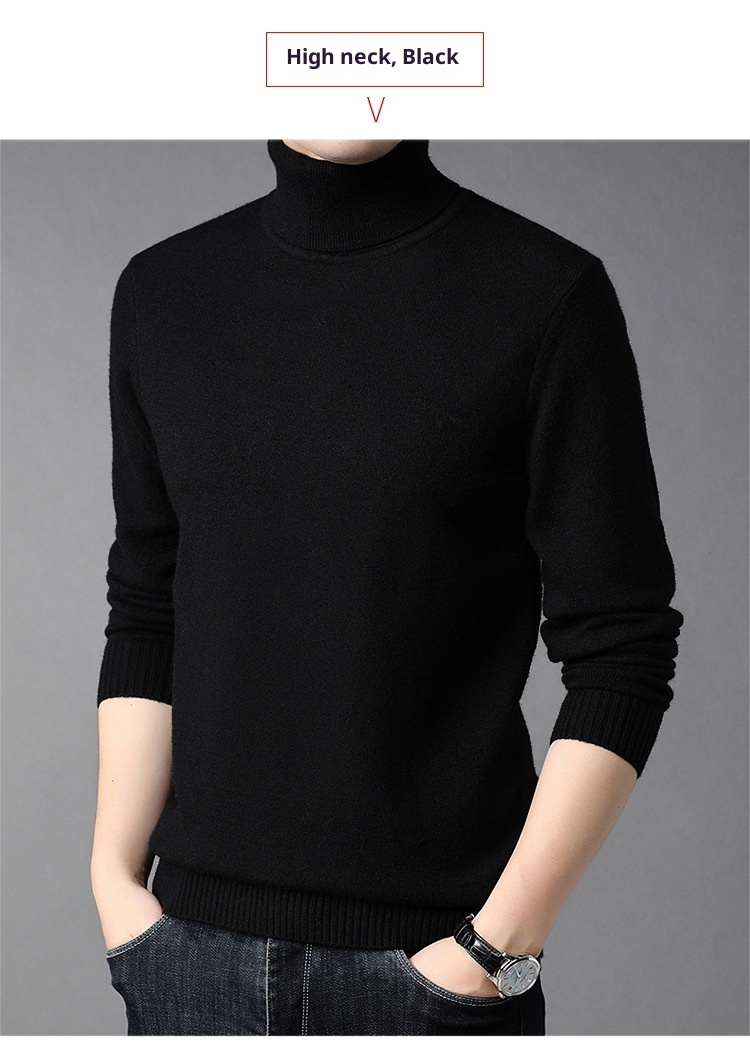 Boy Boy Boy Herren-Winterpullover aus reinem Kaschmir, dick gefüttert, halbrollkragen, Wollpullover für Herren mittleren Alters_voghion.com