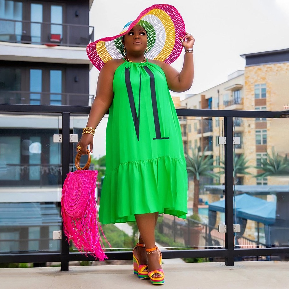 ChicShe European And American Plus Size Women's Fashion Casual Solid Color Positioning Print Nightclub Style Loose Strap Ruffle_voghion.com