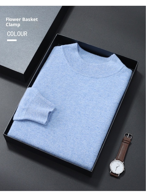 Herren-Halbrollkragenpullover aus 100 % reiner Wolle, warm, gestrickt, Übergröße, lässig, mittelhoher Kragen, Kaschmirbasis, Herbst/Winter_voghion.com