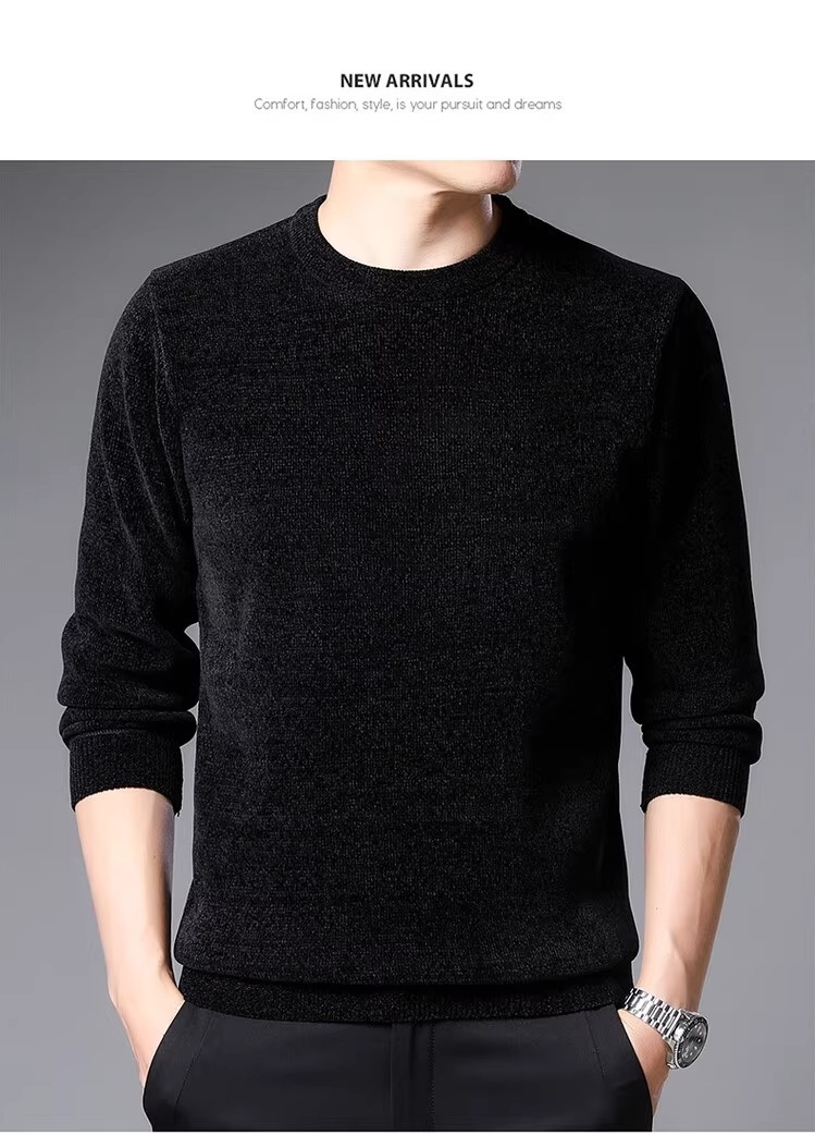 Maglione spesso foderato in pile di ciniglia e autunno più venduto da ragazzo, maglia invernale da uomo, strato di base alla moda_voghion.com