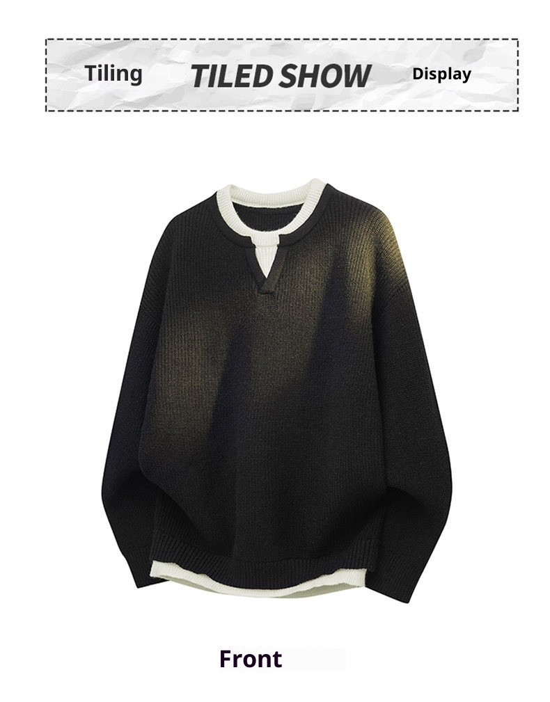 boy Boy Boy Cross-Border Autumn Winter Two-Piece Knitted Sweater Men's Lazy Style Pullover Loose Fit Base Layer_voghion.com