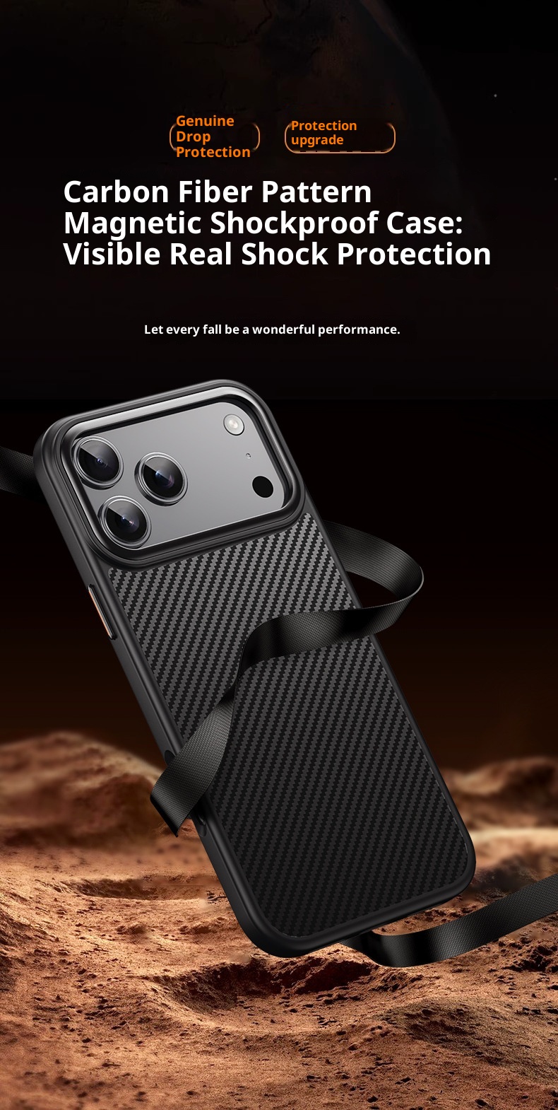 TechGlobe Kevlar Compatible IPhone 17 Pro Carbon Fiber Pattern Phone Invisible Magnetic Air Shockproof Protective Case_voghion.com