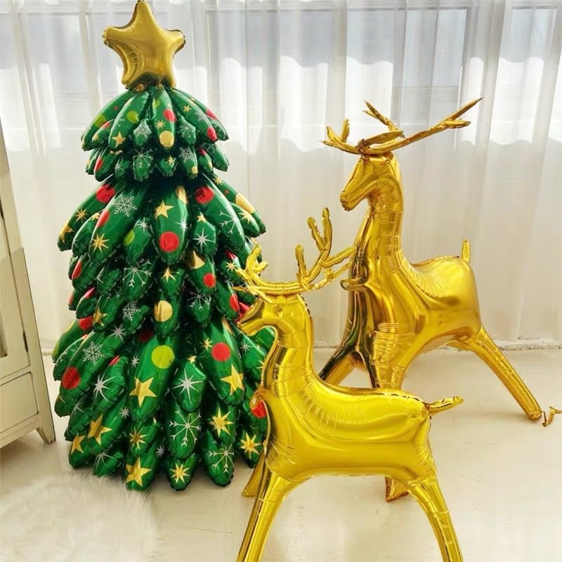 Lillian 3D Gold Deer Standing Reindeer Balloon Inflatable Decoration Photo Prop Stall Supplies Christmas Limited Edition_voghion.com
