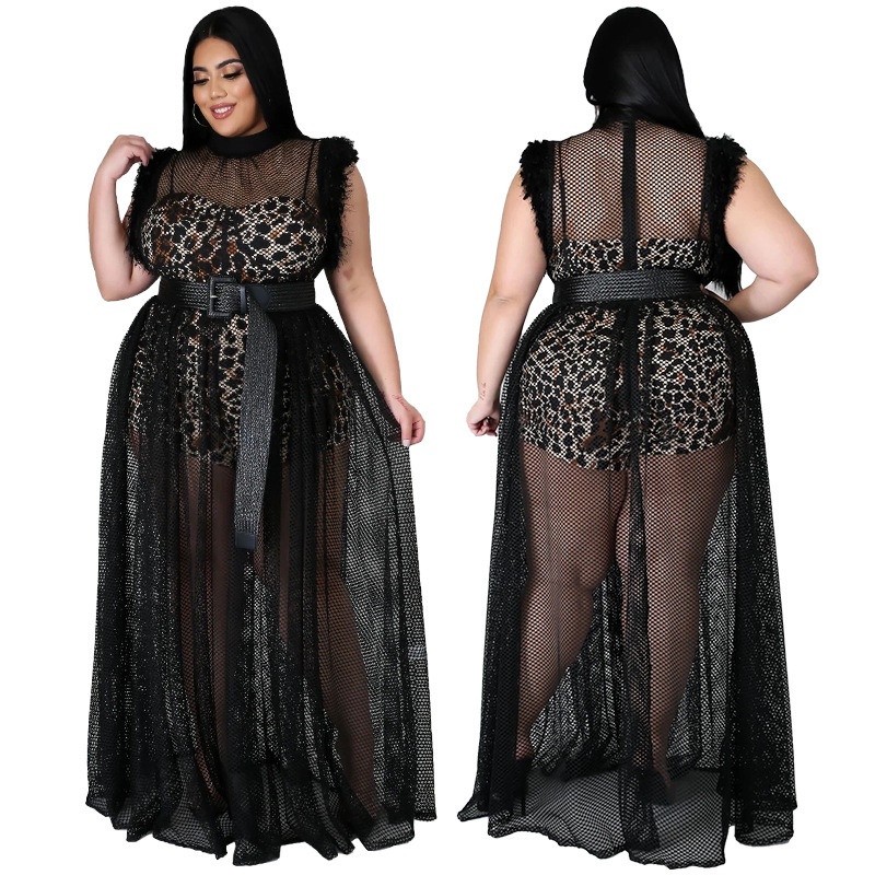 ChicShe Robe longue deux-pièces élégante et sexy en résille transparente grande taille, style transfrontalier européen et américain_voghion.com