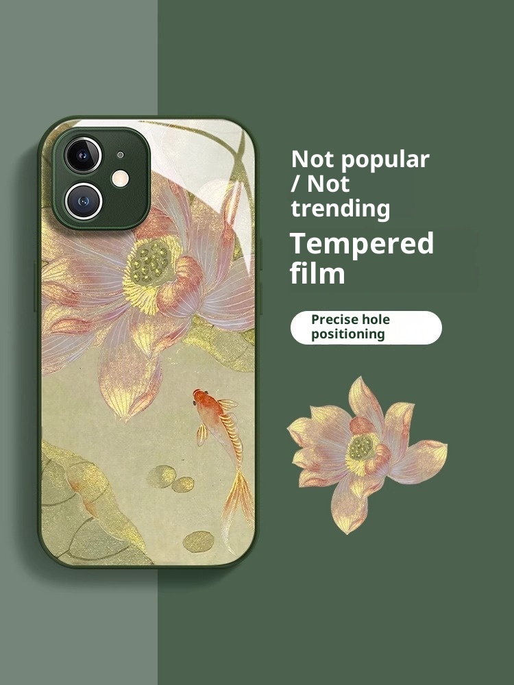 TechGlobe Koi Lotus Suitable For 15 National Trend Phone Case IPhone 13 Pro Liquid 12 Glass 7 High-end Full Coverage_voghion.com