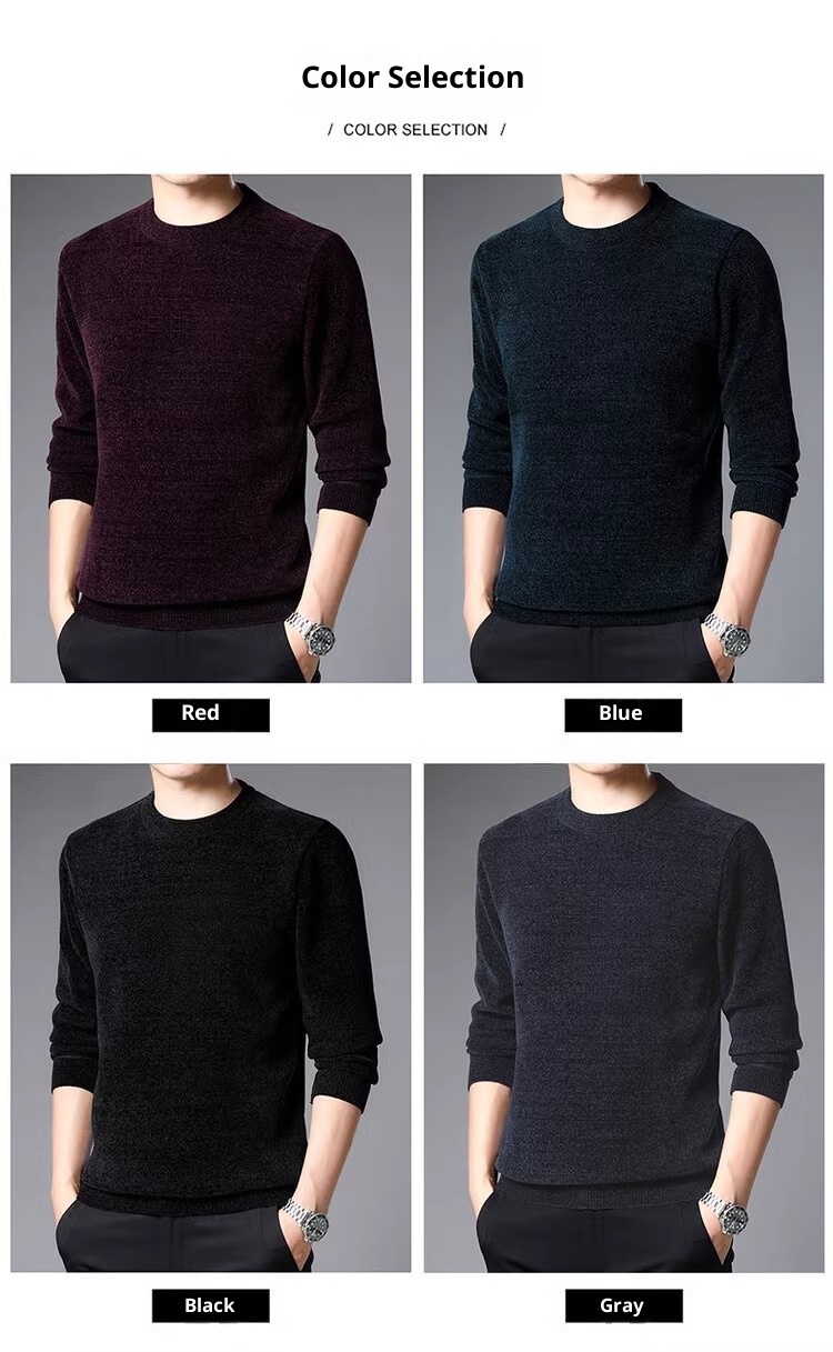 Maglione spesso foderato in pile di ciniglia e autunno più venduto da ragazzo, maglia invernale da uomo, strato di base alla moda_voghion.com