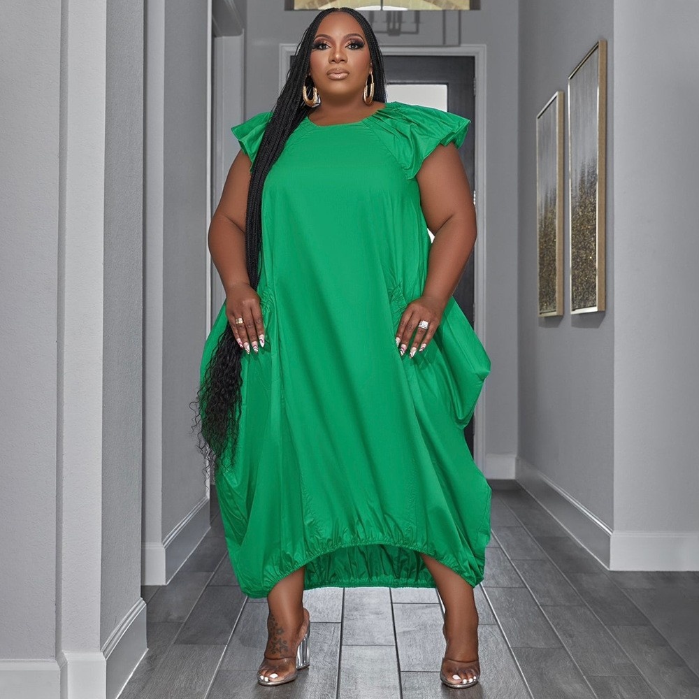 ChicShe N7834 Cross-Border Source European And American Fashion Plus Size Women's Solid Color Double Pocket Loose Dress_voghion.com