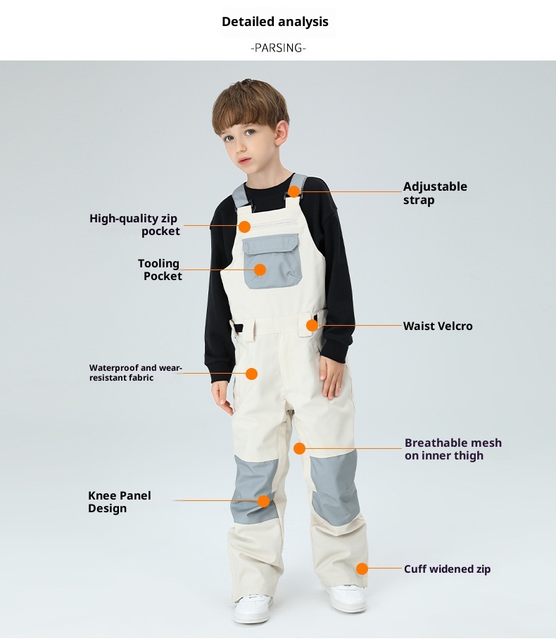 001 Doppelte/Einzel-Boardhose für Jungen und Mädchen, Baumwolle, wasserdicht, mittlere und große Größen, Kinder-Skiausrüstung_voghion.com